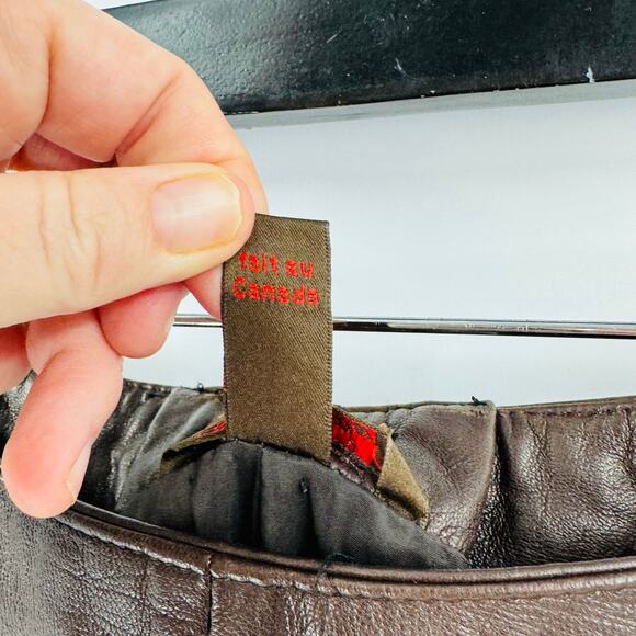 Vintage Danier Brown Leather Flare Pants Side Zip High Waist Y2k Chic Size 10 - Picture 4 of 11